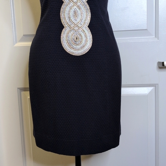 Lilly Pulitzer Valli Navy Shift Mini Dress Silver Gold Metallic Trim 00 - Picture 5 of 15